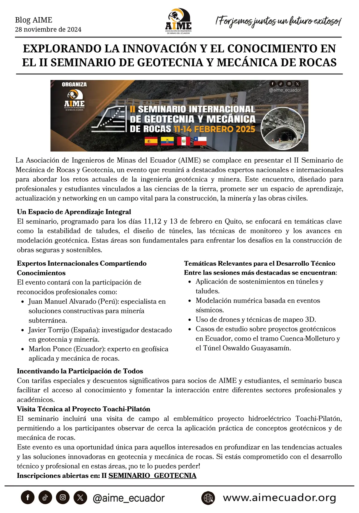 Explorando la innovación y el conocimiento en el II Seminario de Geotecnia y Mecánica de Rocas
